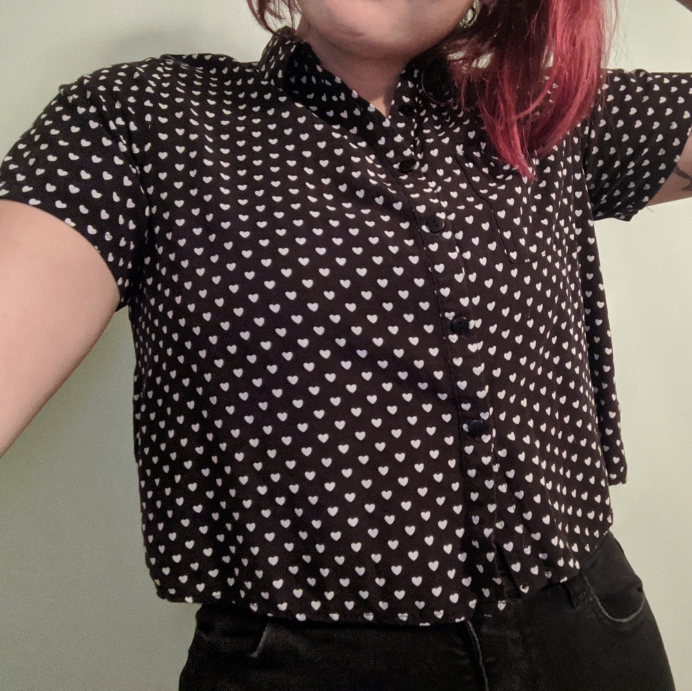 Heart dotted button down blouse croptop